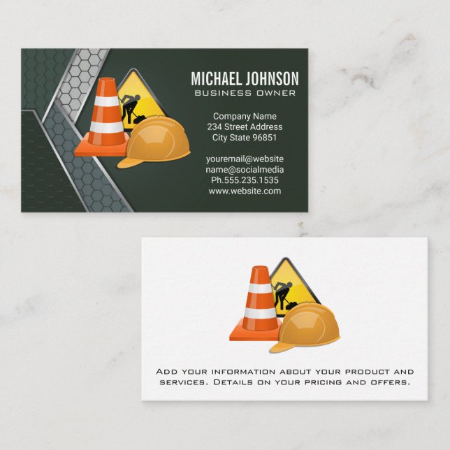 Construction Hard Hat and Equipment | Blue Collar Business Card (Front/Back)
