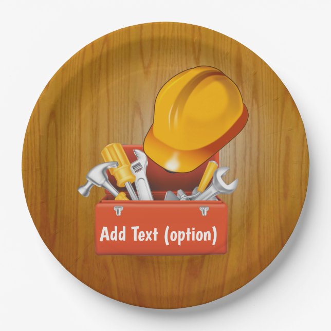 Construction Hard Hat and Tool Box Paper Plates (Front)