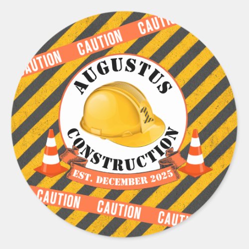 Construction Hard HatBlack  Yellow 1st Birthday Classic Round Sticker