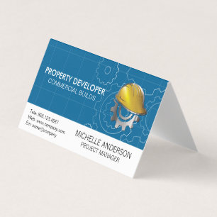 Construction Hard Hat Gears Business Card
