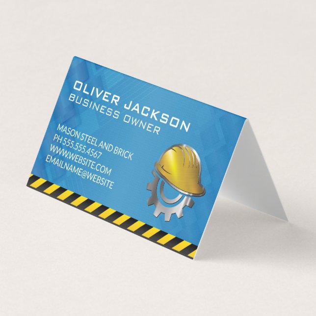 Construction Hard Hat Logo | Builder Business Card (Front)