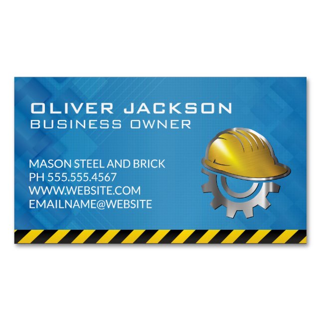 Construction Hard Hat Logo | Builder Business Card Magnet (Front)