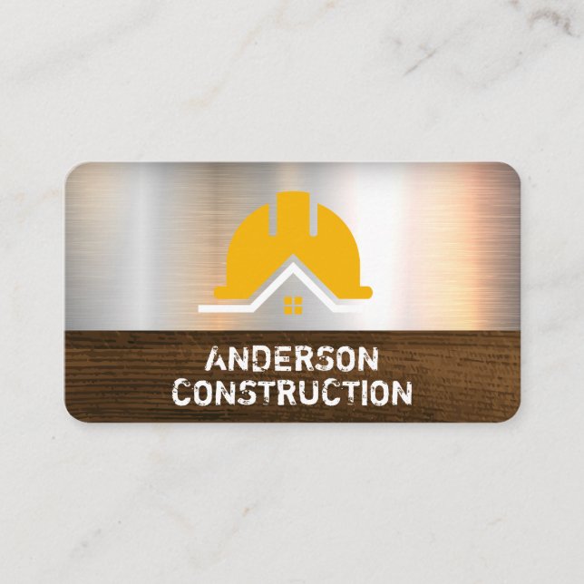 Construction Hard Hat | Metal Wood | Builders Business Card (Front)