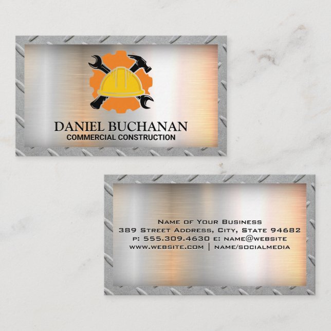 Construction Hard Hat Wrench Hammer Business Card (Front/Back)