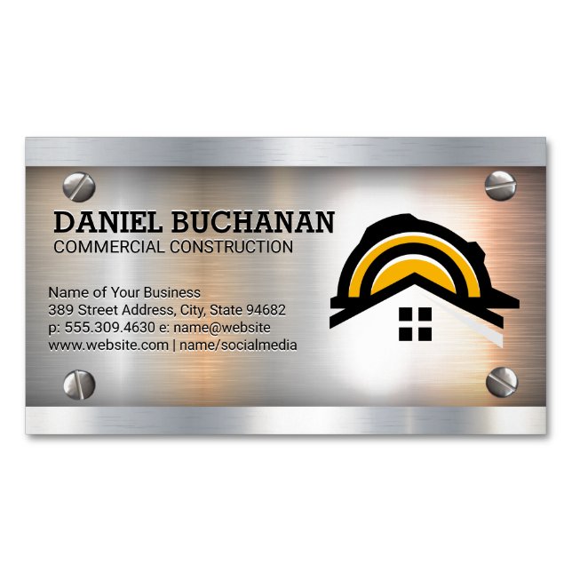 Construction Hardhat Home Logo | Metal Screws  Business Card Magnet (Front)