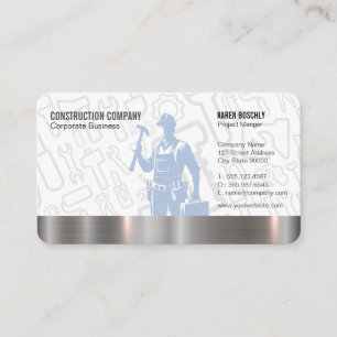 Construction Hardhat Metallic Gear   Blue Collar Business Card