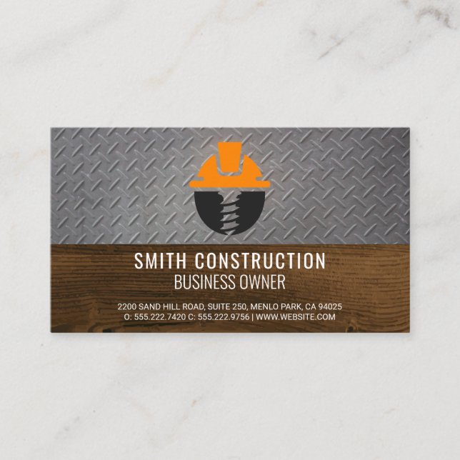 Construction Hardhat Screw Logo | Steel | Wood Business Card (Front)