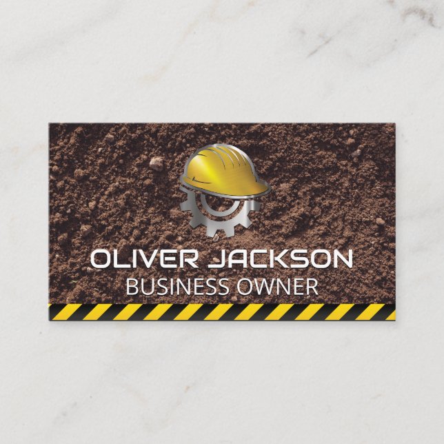 Construction Hat Gears Logo | Dirt | Caution Business Card (Front)