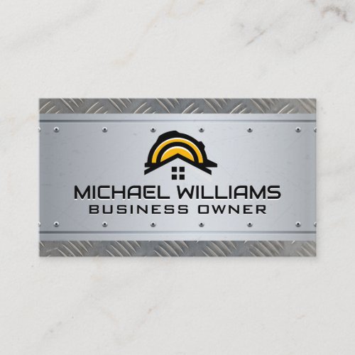 Construction Hat  Real Estate  Steel Metallic Business Card
