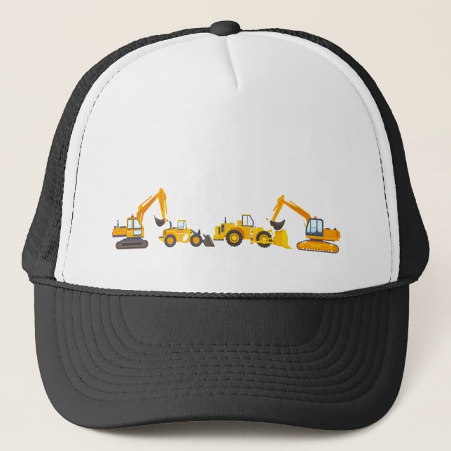 Construction Heavy Equipment Bulldozer Excavator  Trucker Hat (Front)