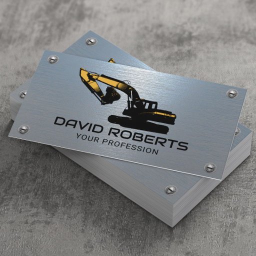 Customizable Construction Heavy Equipment Operator Blue Metal Business Card