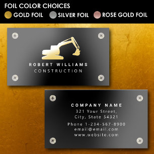 Construction Heavy Equipment Operator Gold Foil Spot Gloss Business Cards