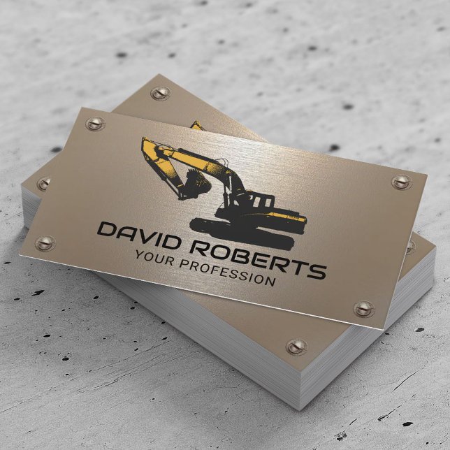Construction Heavy Equipment Operator Modern Metal Business Card (Creator Uploaded)
