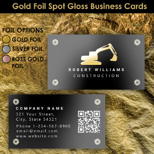 Construction Heavy Equipment Operator Real Gold Foil Spot Gloss Business Cards