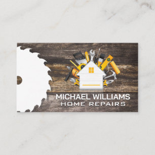 Construction Home Builds Logo Tools Wood Business Card