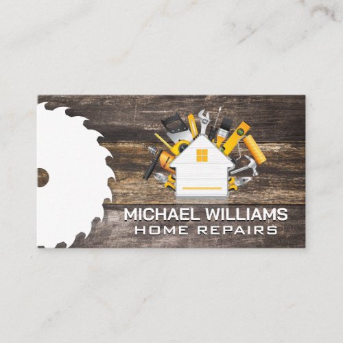 Construction Home Builds Logo  Tools  Wood Business Card