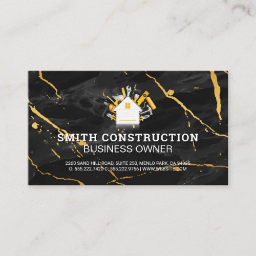 Construction Home Logo  Black Marble Business Card