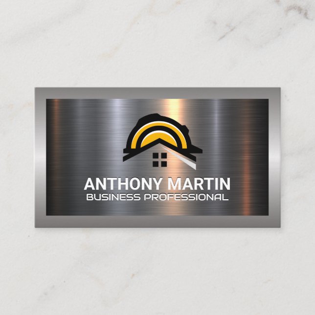 Construction Home Logo | Metallic Background Business Card (Front)