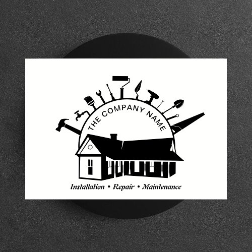 Construction Home Repair service Black  White  Business Card