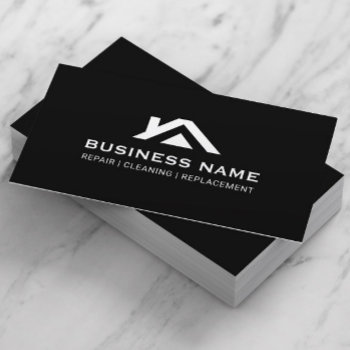 Construction House Roof Logo Real Estate Black Business Card by cardfactory at Zazzle