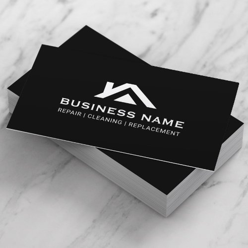 Construction House Roof Logo Real Estate Black Business Card