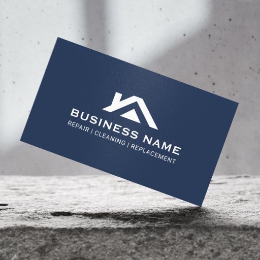 Customizable Construction House Roof Logo Real Estate Navy Business Card