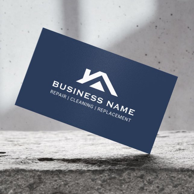 Construction House Roof Logo Real Estate Navy Business Card (Creator Uploaded)