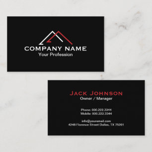 Construction House Roof Red White Black Business Card