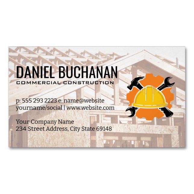 Construction | House Wood Frame Business Card Magnet (Front)