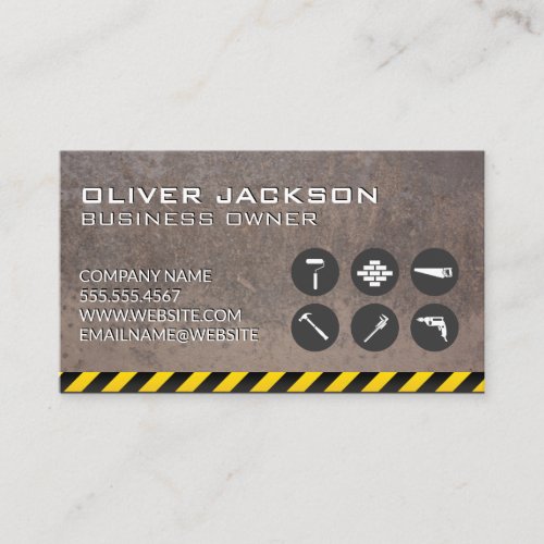Construction Icons  Rusted Metal  Caution Business Card