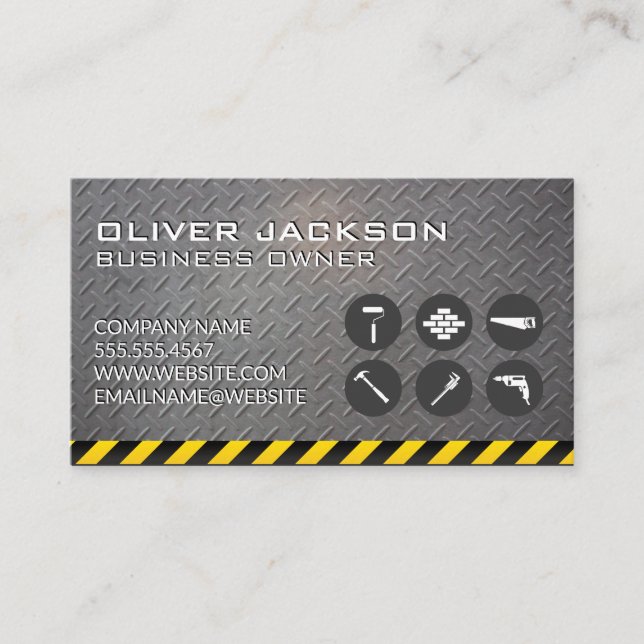 Construction Icons | Rusted Metal | Steel Business Card (Front)