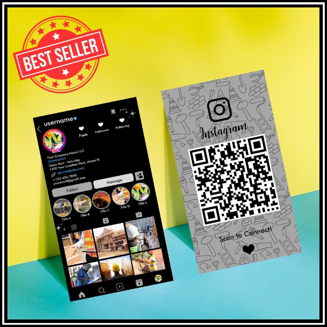 Construction Instagram Gray QR Code Business Card (Creator Uploaded)