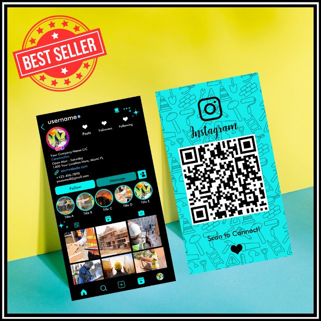 Construction Instagram Turquois | QR Code Business Card (Creator Uploaded)