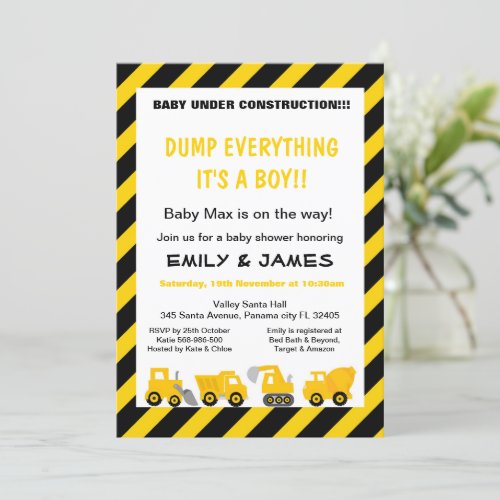 Construction Invitation Baby Shower Birthday Inv Invitation