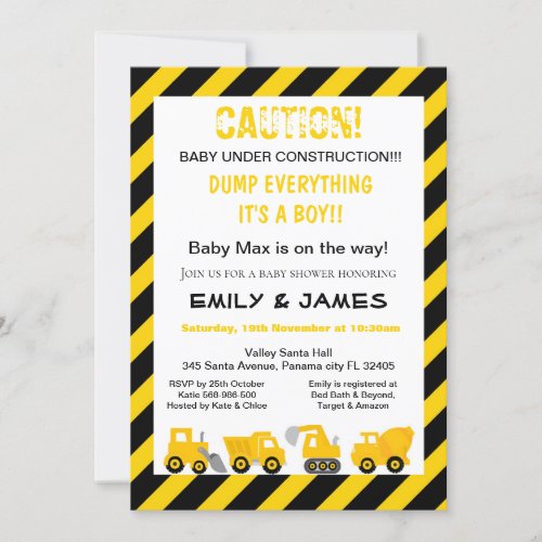 Construction Invitation Baby Shower Birthday Invitation