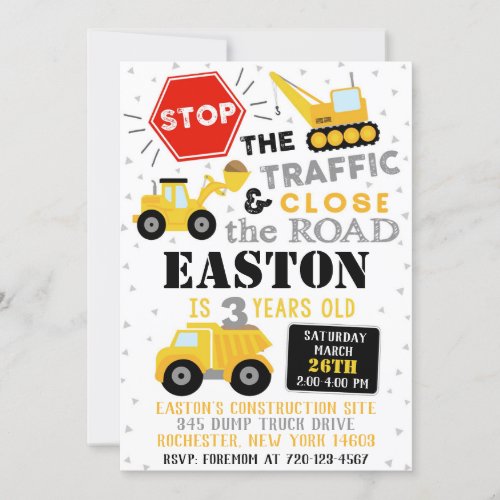 Construction Invitation  Boy Birthday Invitation