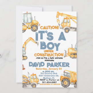 Construction It's a Boy Dump Truck Party Invitation