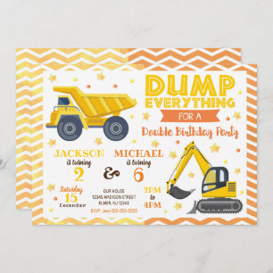 Construction Joint Birthday Invitation Siblings