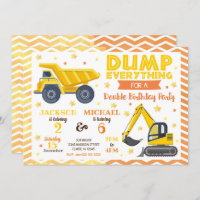 Construction Joint Birthday Invitation Siblings