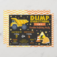 Construction Joint Birthday Invitation Siblings