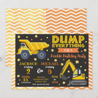 Construction Joint Birthday Invitation Siblings