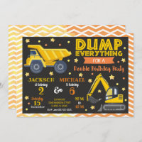 Construction Joint Birthday Invitation Siblings