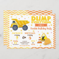 Construction Joint Birthday Invitation Siblings