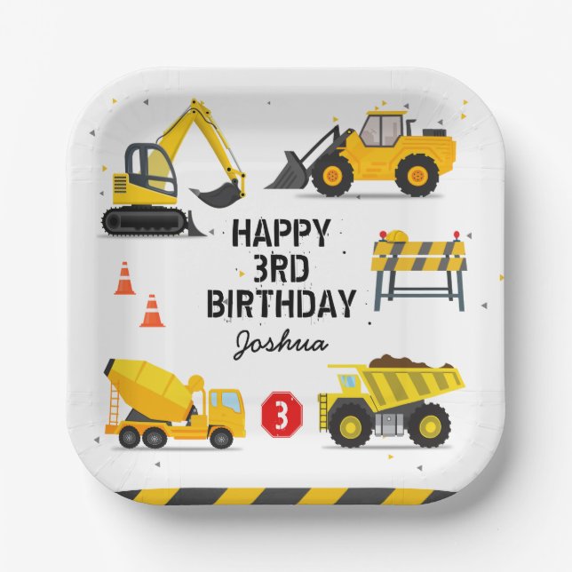 Construction Kids Any Age Birthday Paper Plates (Front)