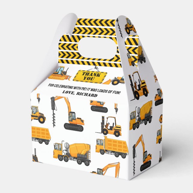 Construction Kids Birthday Party  Favor Boxes (Back Side)