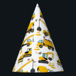 Construction Kids Birthday Party Hat<br><div class="desc">Construction birthday party hats featuring a simple white background,  with cute cartoon illustrations of bunting,  stop signs,  a dump truck,  a digger,  a wrecking ball crane,  and splatters of dirt.</div>