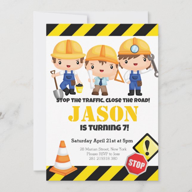 Construction Kids Birthday Party Invitation (Front)