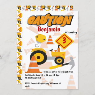 Construction Kids Birthday Party Invitation