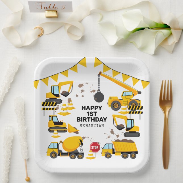 Construction Kids Birthday Party Paper Plates (Wedding)