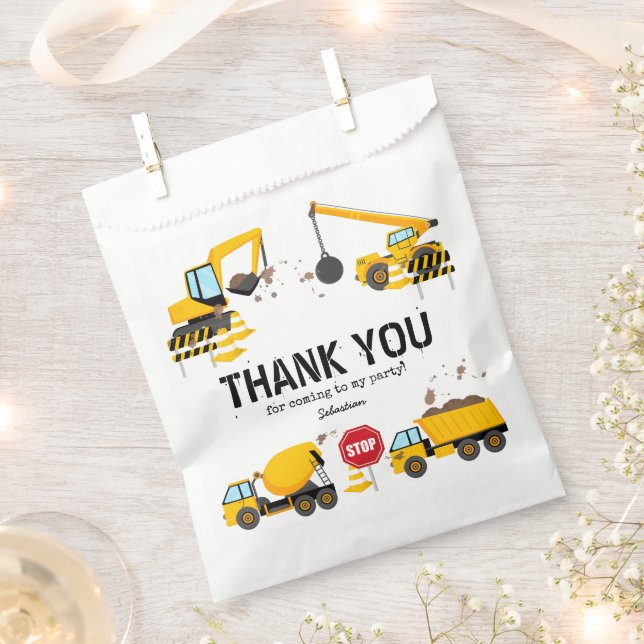 Construction Kids Birthday Party Thank You Favor Bag (Clipped)